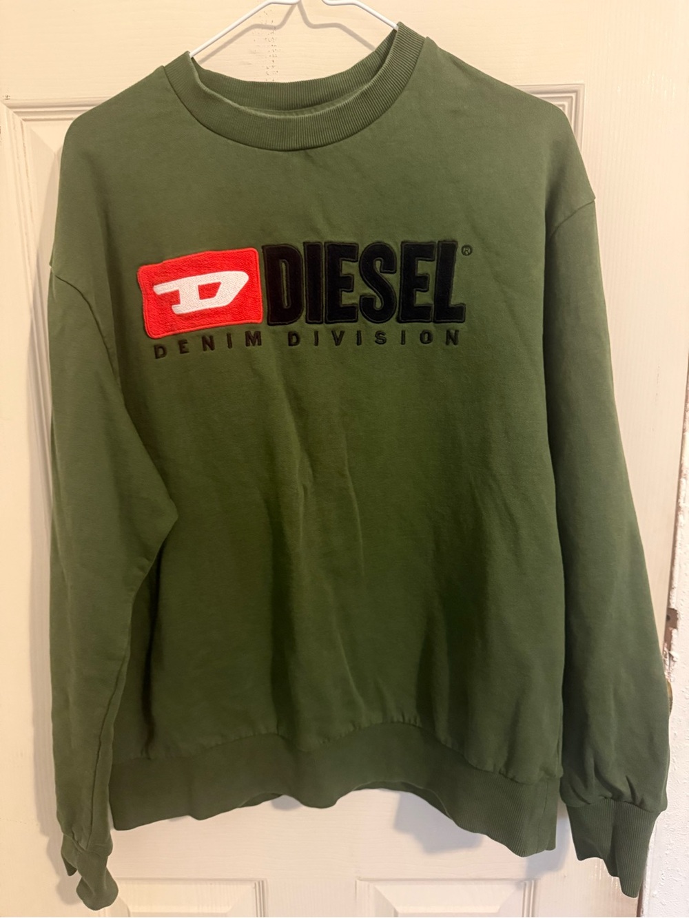 Diesel Olive Green Crewneck with Red Logo Patch